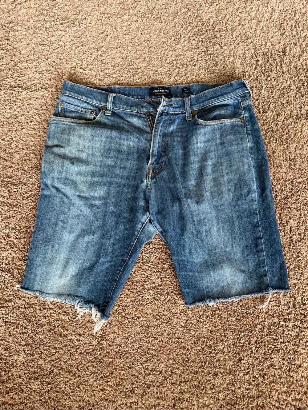 Lucky Brand Men's Distressed Medium Blue Denim Cutoff Shorts